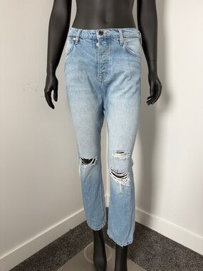 Free People Denim Cut Distressed Straight Led Jeans